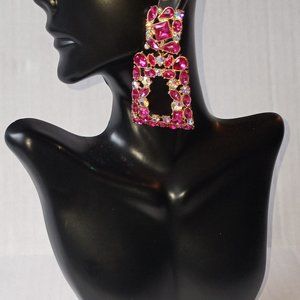 Pink Crystal Statement Earrings - image 1